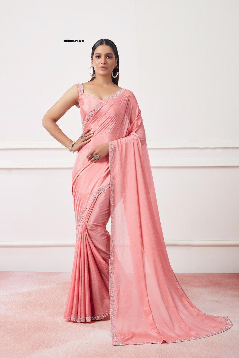 D.NO. RIDHHI PEACH BY LAXMINAM GEORGETTE SAREE WHOLESALER IN INDIA 1