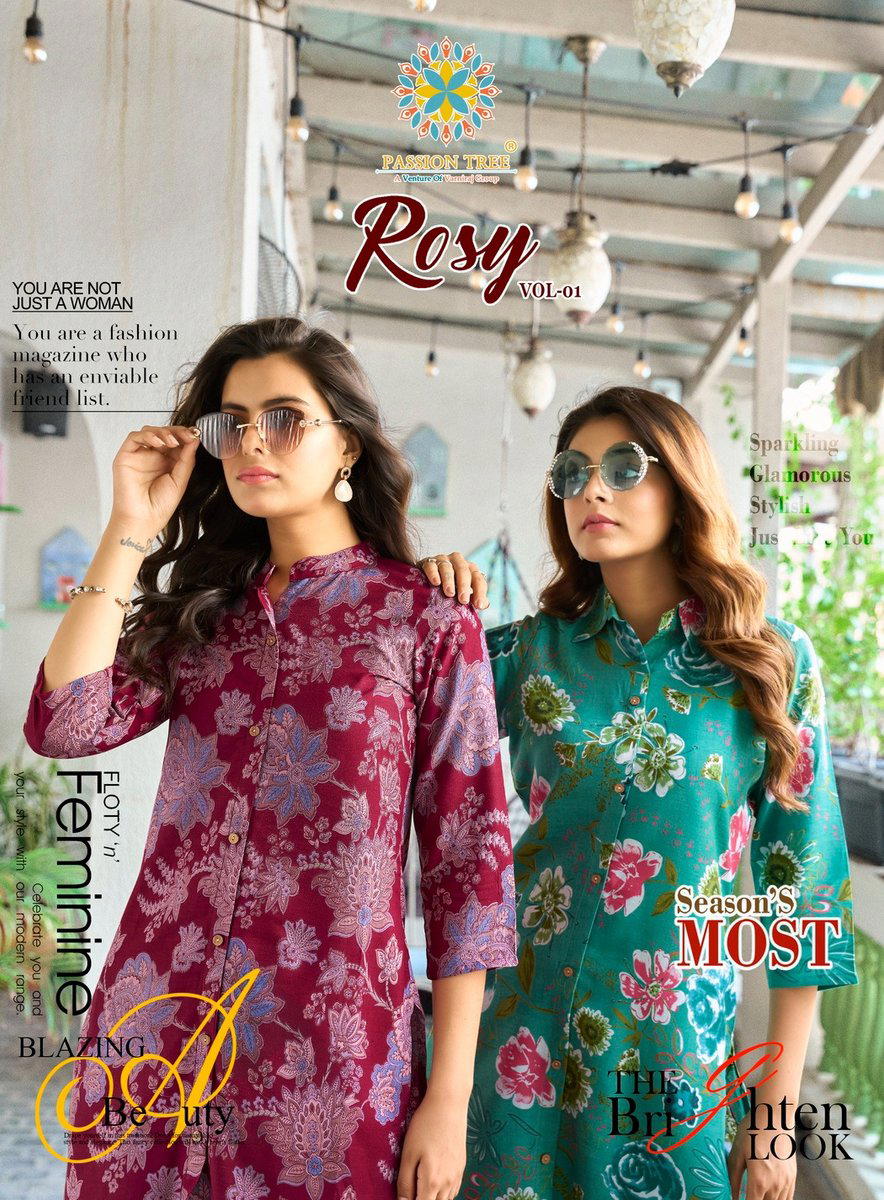 ROSY VOL-1 BY PASSION TREE DESIGNER RAYON PRINT KURTIS WHOLESALER IN INDIA 1