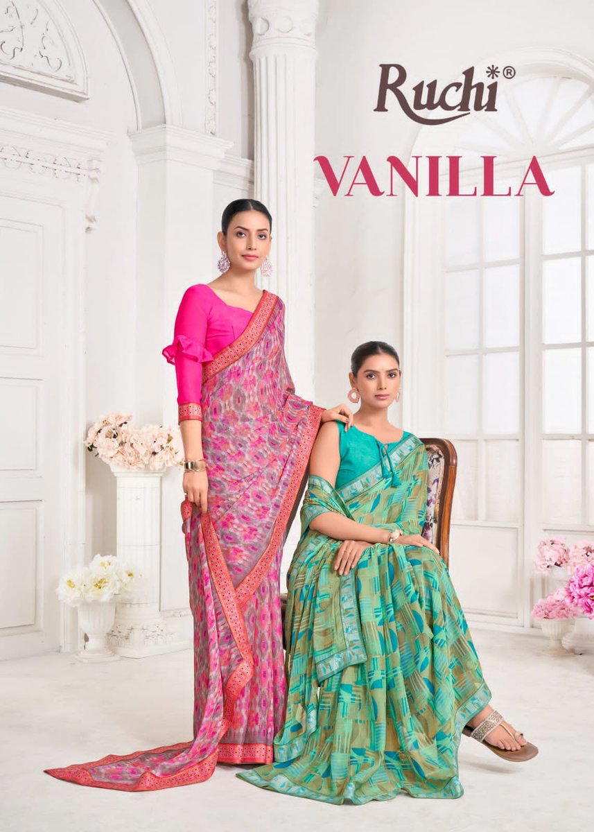 RUCHI VANILLA VOL-08 33601A TO 33603D DESIGNER CHIFFON SAREE WHOLESALER IN INDIA 1