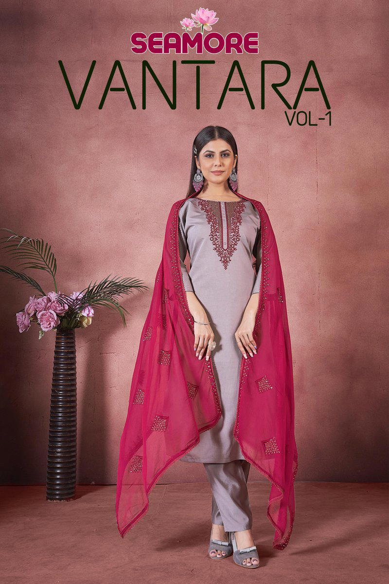 SEAMORE VANTARA VOL-01 80001 TO 80003 DESIGNER SILK SALWAR SUIT WHOLESALER IN INDIA 1