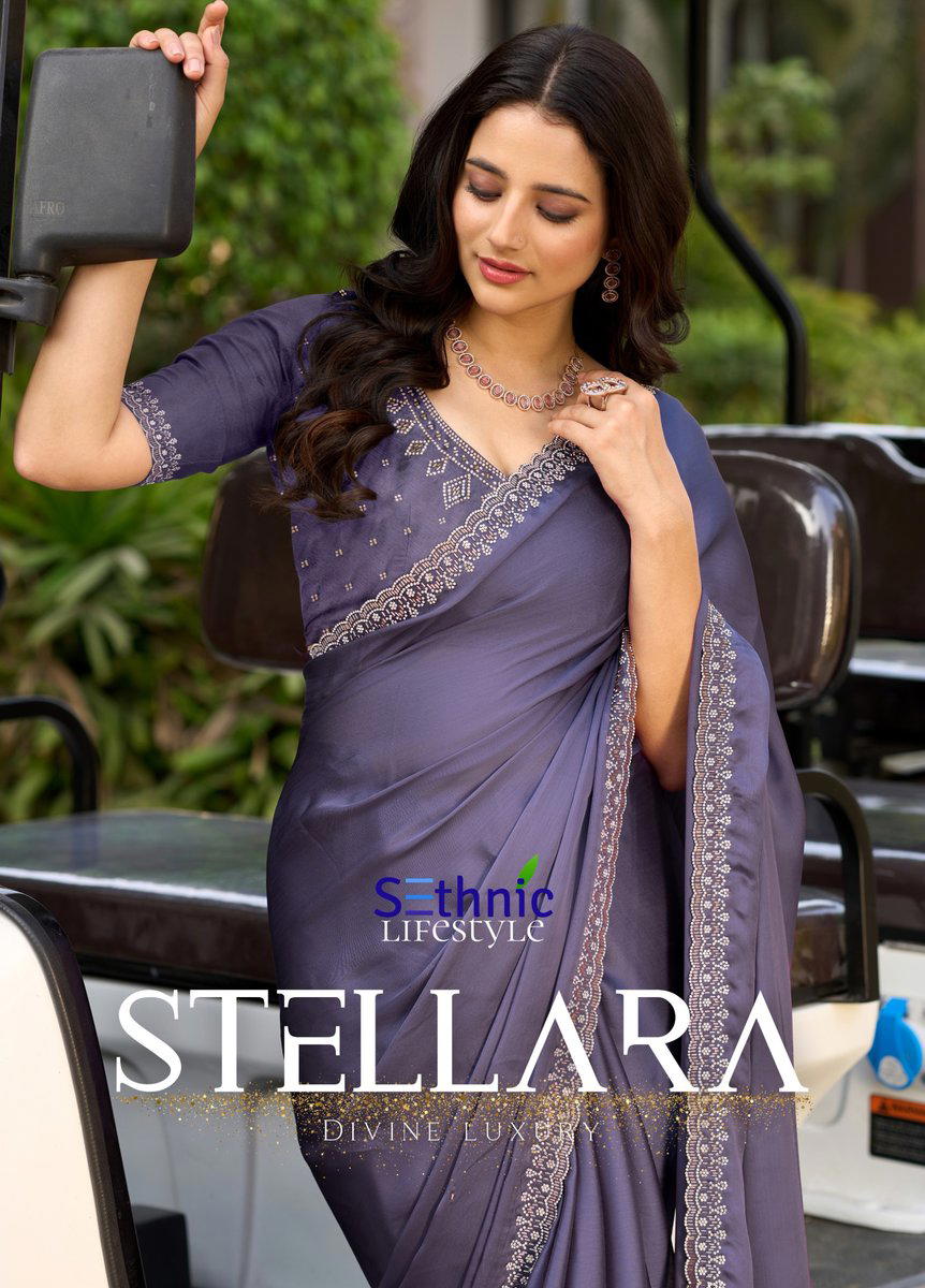 SETHNIC STELLARA 73001 TO 73005 DESIGNER SATIN CHIFFON SAREE WHOLESALER IN INDIA 1