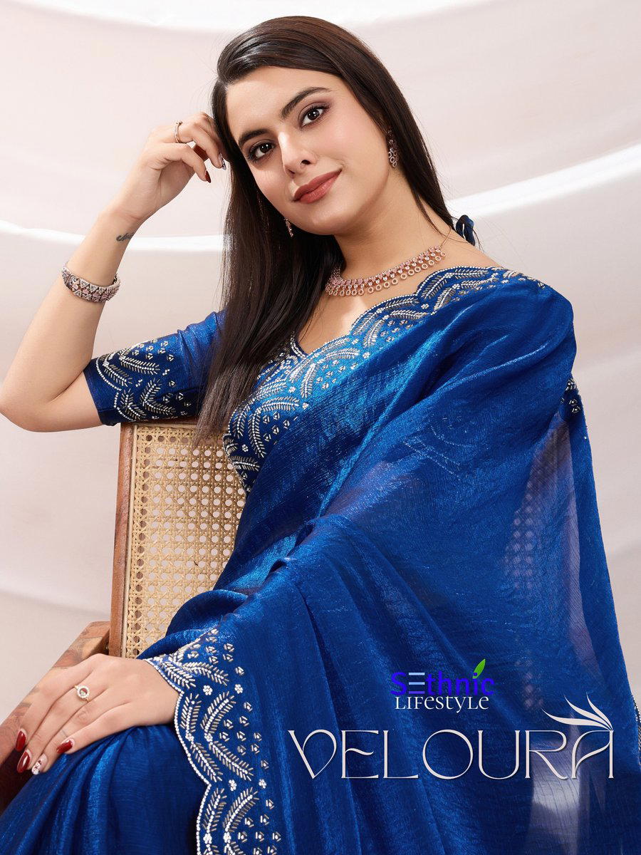 SETHNIC VELOURA 62001 TO 62003 DESIGNER VELVET CHIFFON SAREE WHOLESALER IN INDIA 1