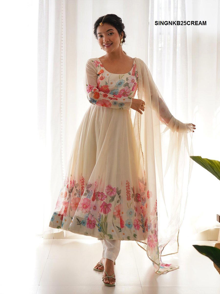 D.NO. SINGNKB25 (CREAM) BY ARYA DESIGNER ORGANZA SALWAR KAMEEZ WHOLESALER IN INDIA 1