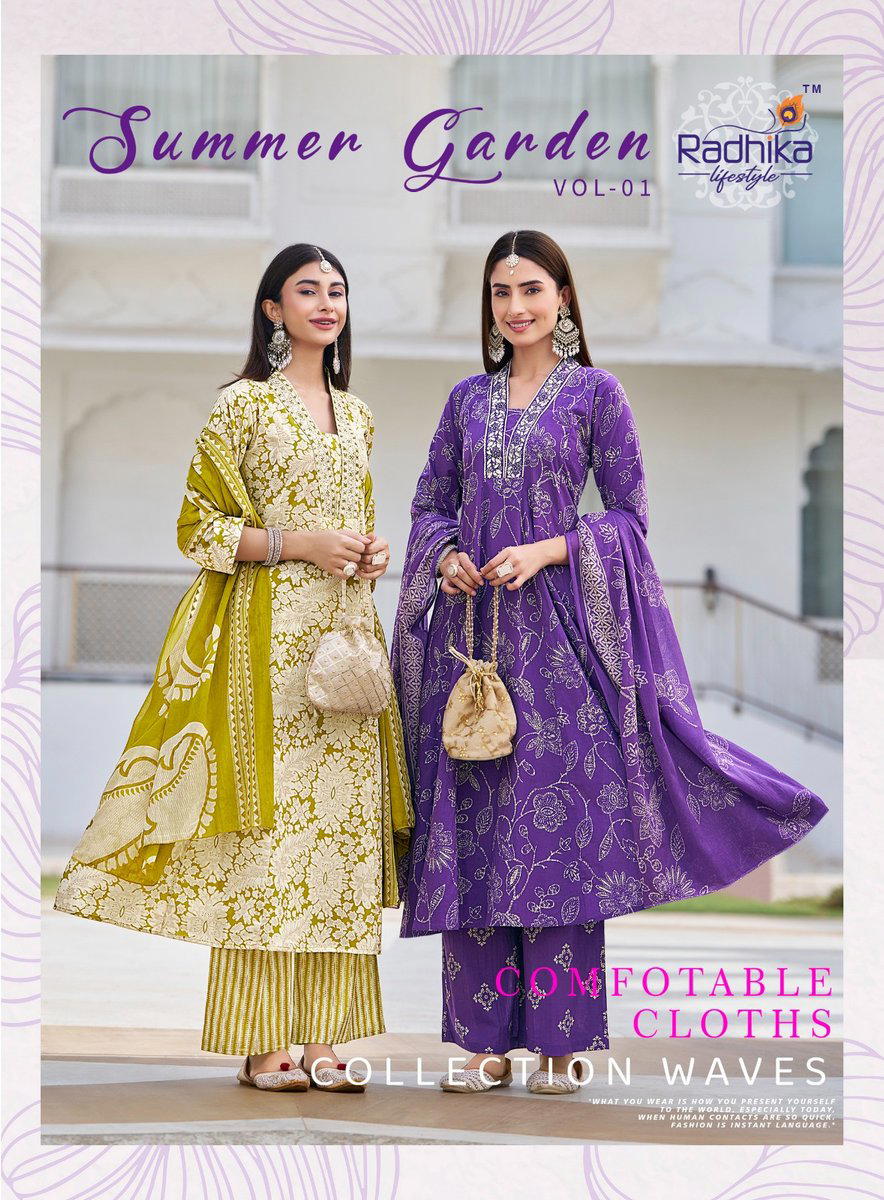 SUMMER GARDEN VOL 1 BY RADHIKA LIFESTYLE DESIGNER COTTON KURTI WITH PLAZO AND DUPATTA WHOLESALER IN INDIA 1