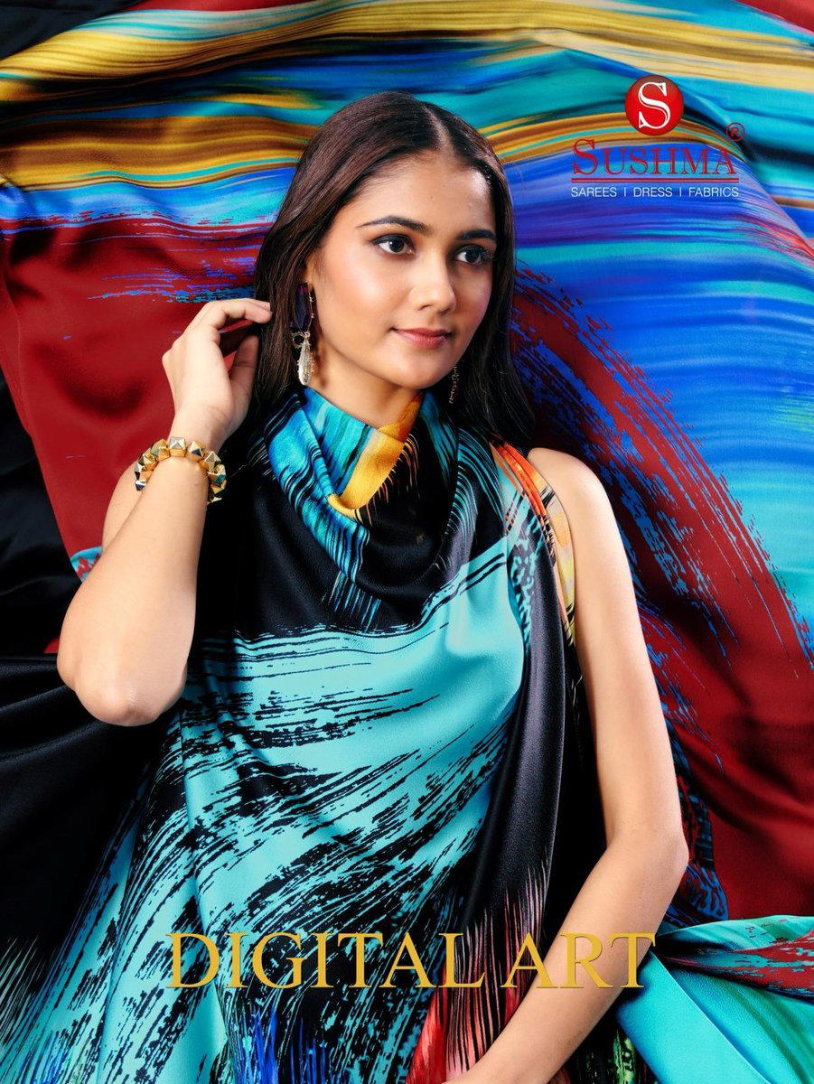 SUSHMA DIGITAL ART 28001A TO 28008B DESIGNER DIGITAL PRINTED SATIN SAREE WHOLESALER IN INDIA 1