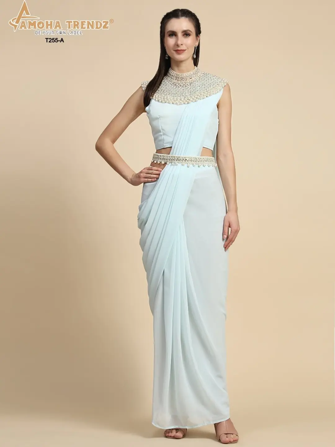 AMOHA T255 DESIGNER GEORGETTE READY TO WEAR SAREE WHOLESALER IN INDIA 1
