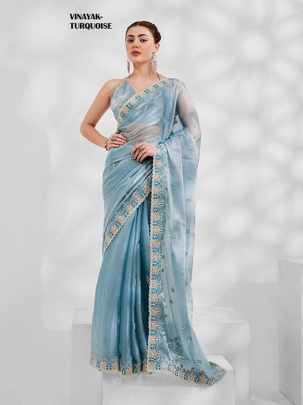 D.NO. VINAYAK TURQUOISE BY LAXMINAM CHIFFON SAREE MANUFACTURER IN INDIA