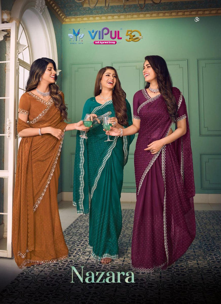 VIPUL NAZARA 78552 TO 78557 DESIGNER CHIFFON SAREE WHOLESALER IN INDIA 1