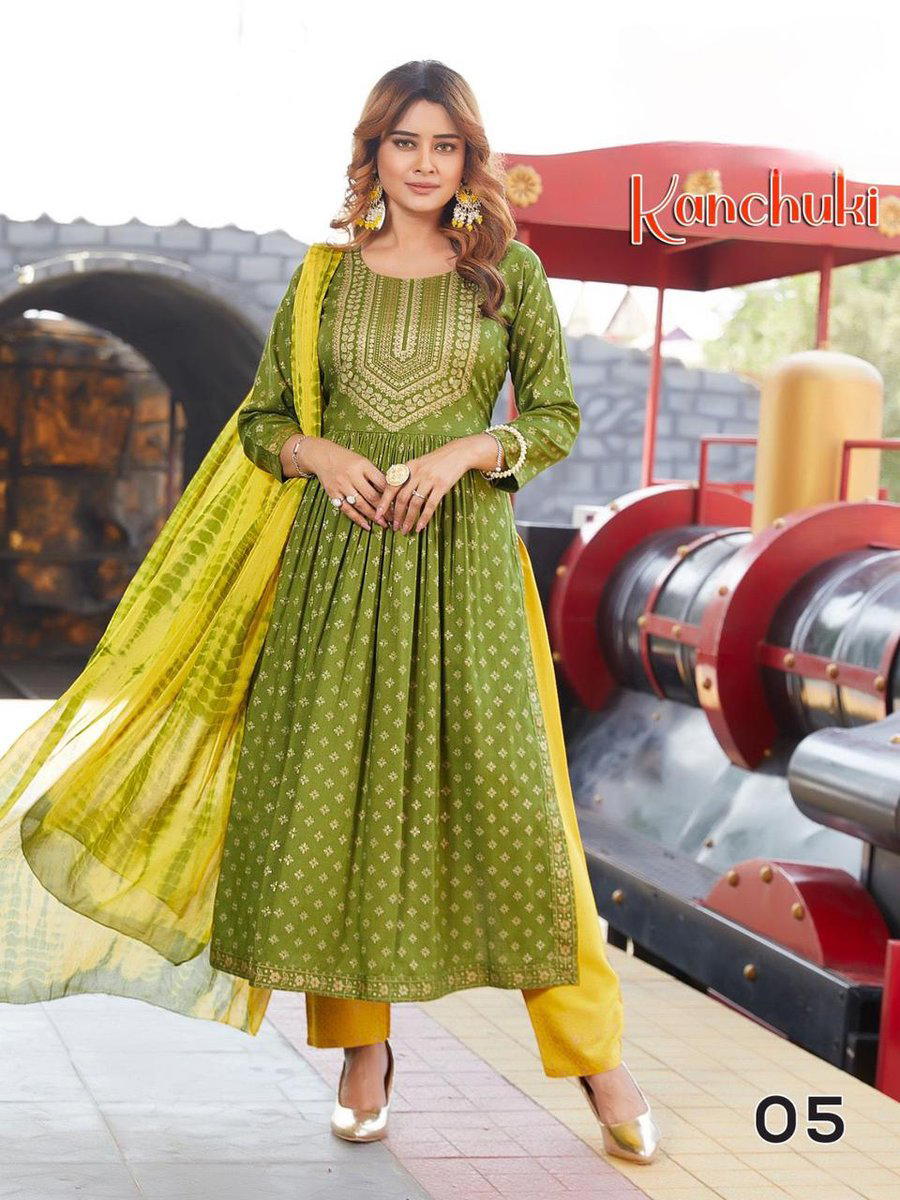 KANCHUKI BY MAHEK KURTIS TWO TONE SLUB GOLD PRINT SALWAR KAMEEZ WHOLESALER IN SURAT 1