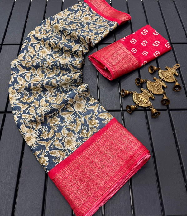 PURE DOLA SILK BY MERAKI SILK SAREE WITH FLORAL PATTERN MANUFACTURER IN INDIA