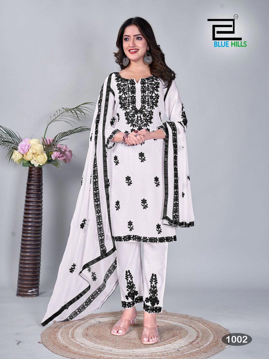 BLACK & WHITE BY BLUE HILLS THREAD EMBROIDERY SALWAR KAMEEZ WHOLESALER IN INDIA 1