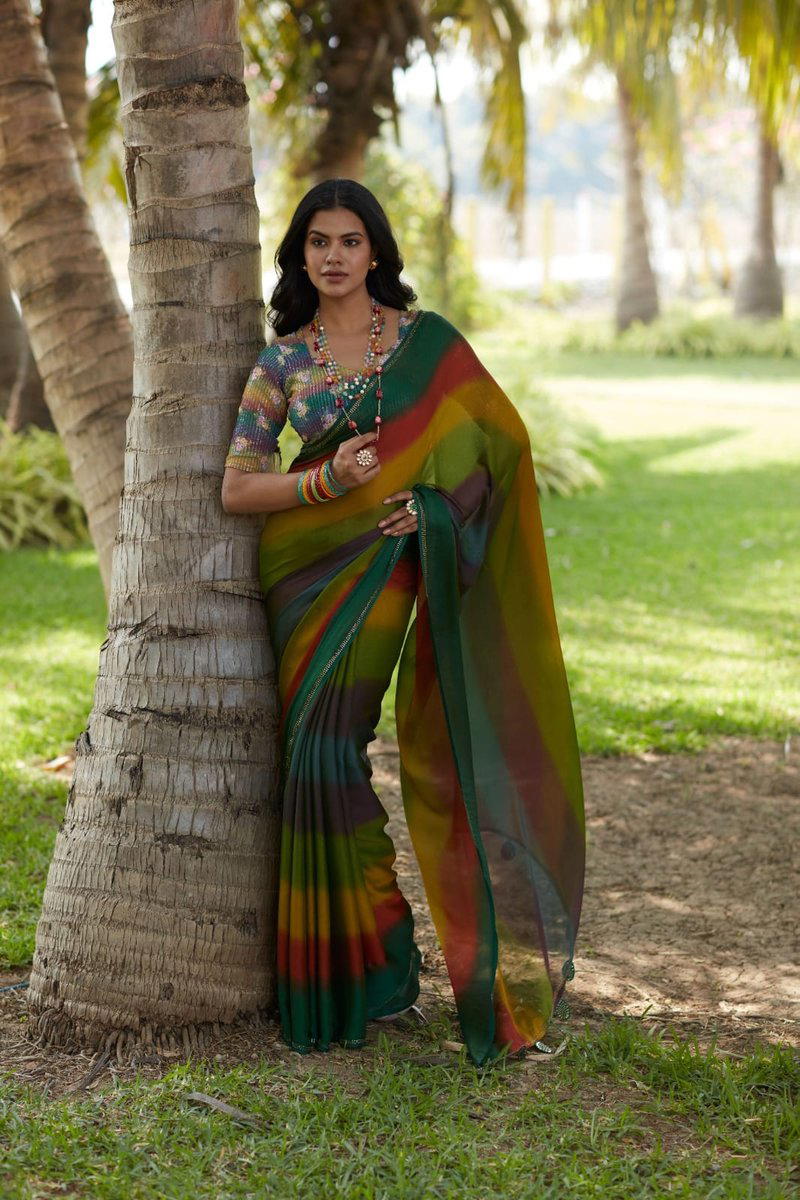 BOLLYWOOD STYLE BY RAJYOG 3D VELVET CHIFFON SAREE EXPORTER IN INDIA 1