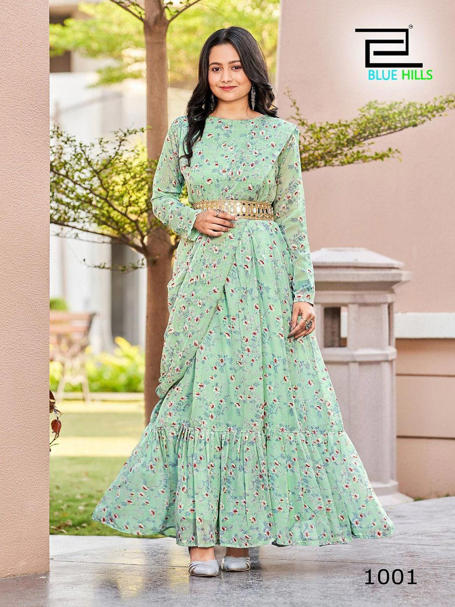 FRILL & FLARE BY BLUE HILLS PURE GEORGETTE WITH INNER CREPE SALWAR KAMEEZ EXPORTER IN INDIA 1