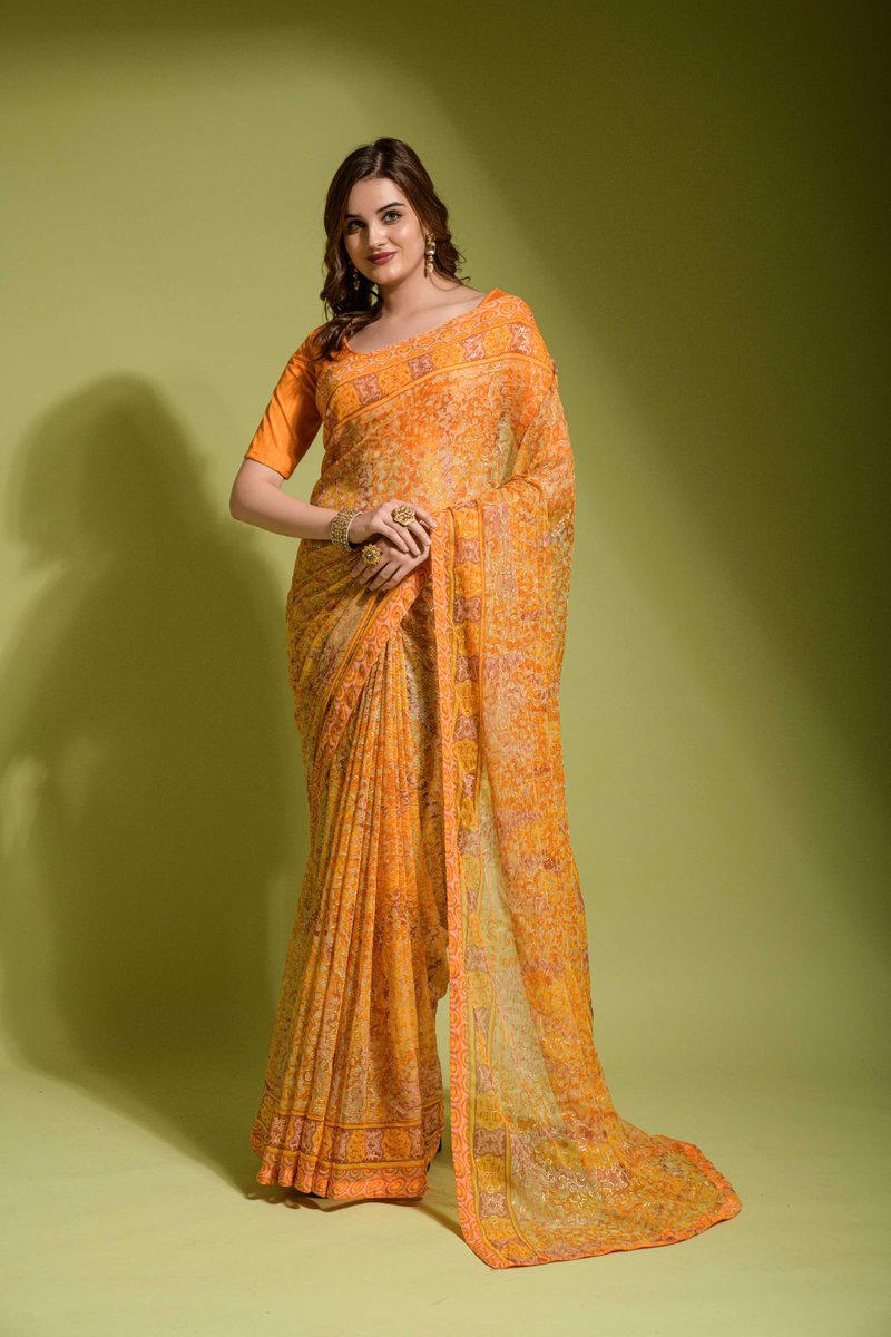 FLORAL VOL 9 BY PC DESIGNER FEORGETTE SAREE WHOLESALER IN INDIA 1