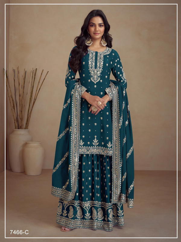 D.NO 7466 BY GULKAYRA DESIGNER SILK SALWAR SUIT WHOLESALER IN INDIA