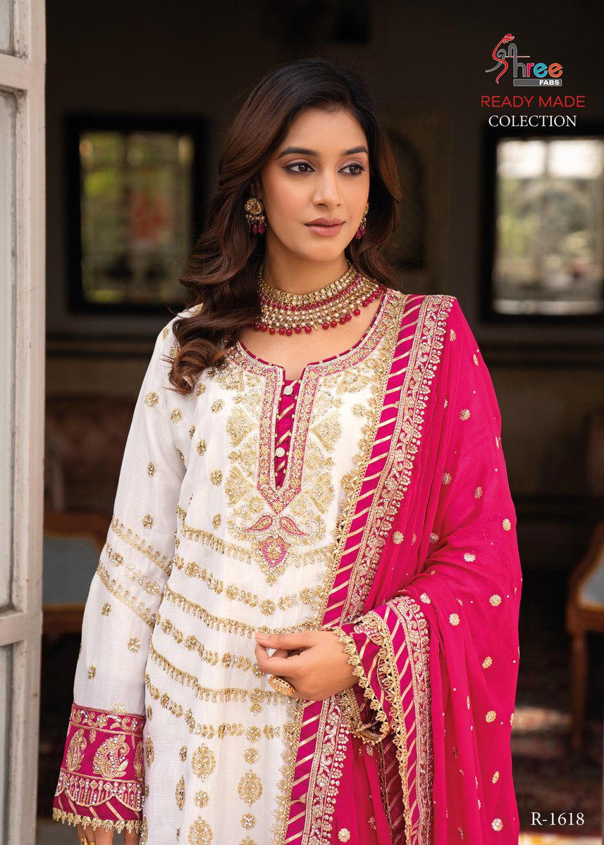 D.NO 1618 BY SHREE FAB DESIGNER CHINON SALWAR SUIT WHOLESALER IN INDIA 1