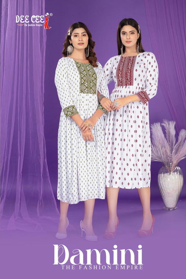 DAMINI BY DEECEE DESIGNER RAYON PLAIN LONG KURTI WHOLESALER IN INDIA
