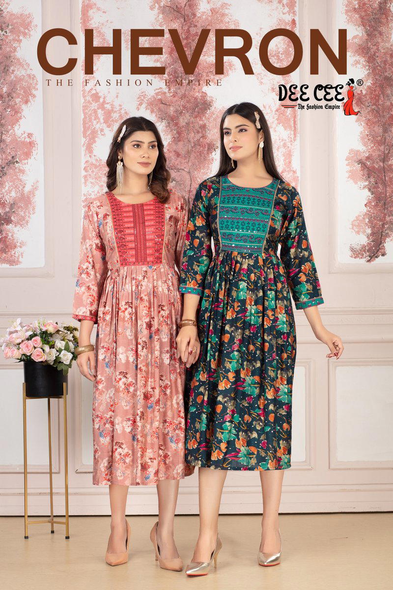 CHEVRON BY DEECEE DESIGNER LONG KURTI WITH COMPUTER EMBROIDERY WORK WHOLESALER IN INDIA 1