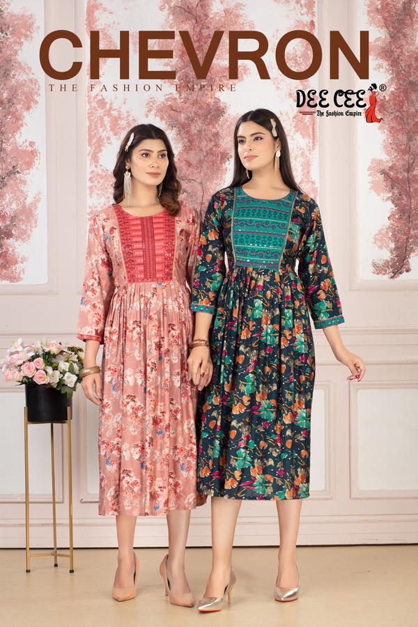 CHEVRON BY DEECEE DESIGNER LONG KURTI WITH COMPUTER EMBROIDERY WORK WHOLESALER IN INDIA