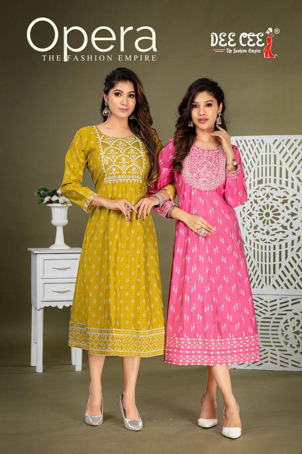 OPERA BY DEECEE DESIGNER ROMAN SILK LONG KURTI WHOLESALER IN INDIA