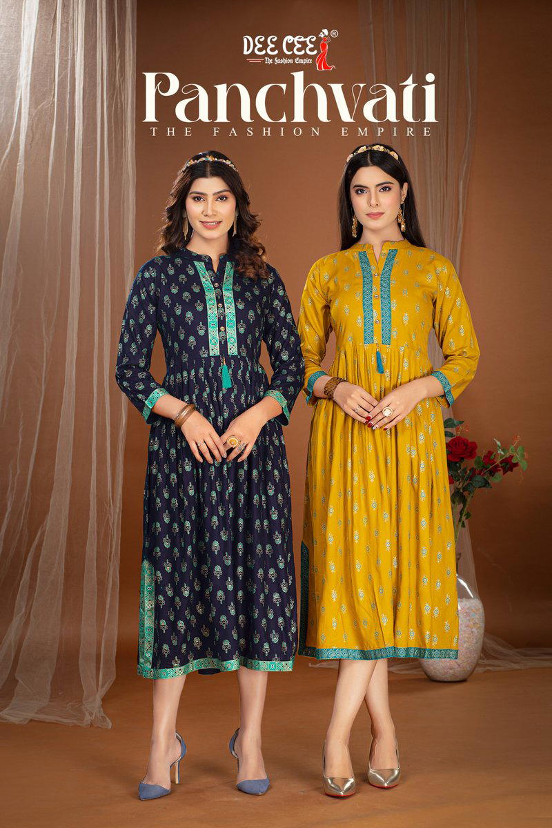 PANCHVATI BY DEECEE DESIGNER RAYON PLAIN LONG KURTI WHOLESALER IN INDIA 1
