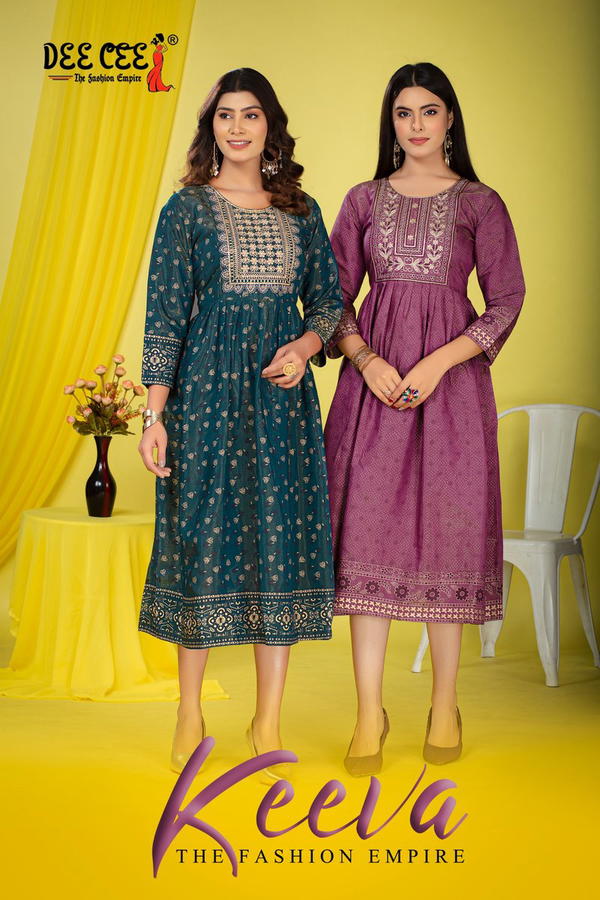 KEEVA BY DEECEE DESIGNER ROMAN SIMMER LONG KURTI WHOLESALER IN INDIA