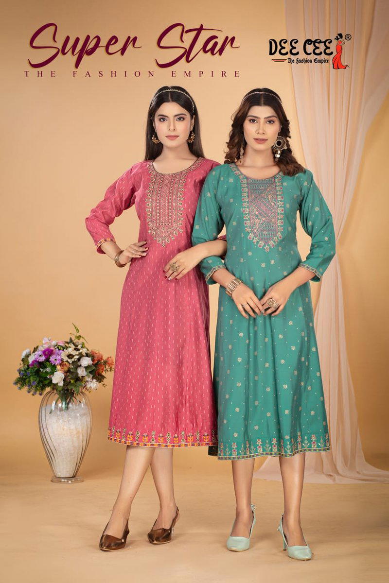 SUPER STAR BY DEECEE DESIGNER ROMAN SILK LONG KURTI WHOLESALER IN INDIA 1
