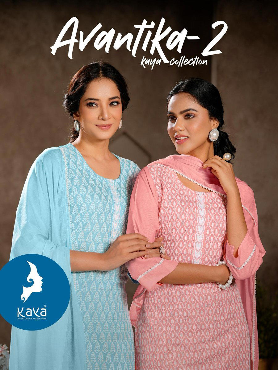 AVANTIKA VOL 2 BY KAYA KURTI DESIGNER RAYON CHICKEN WORK SALWAR SUIT WHOLESALER IN INDIA 1