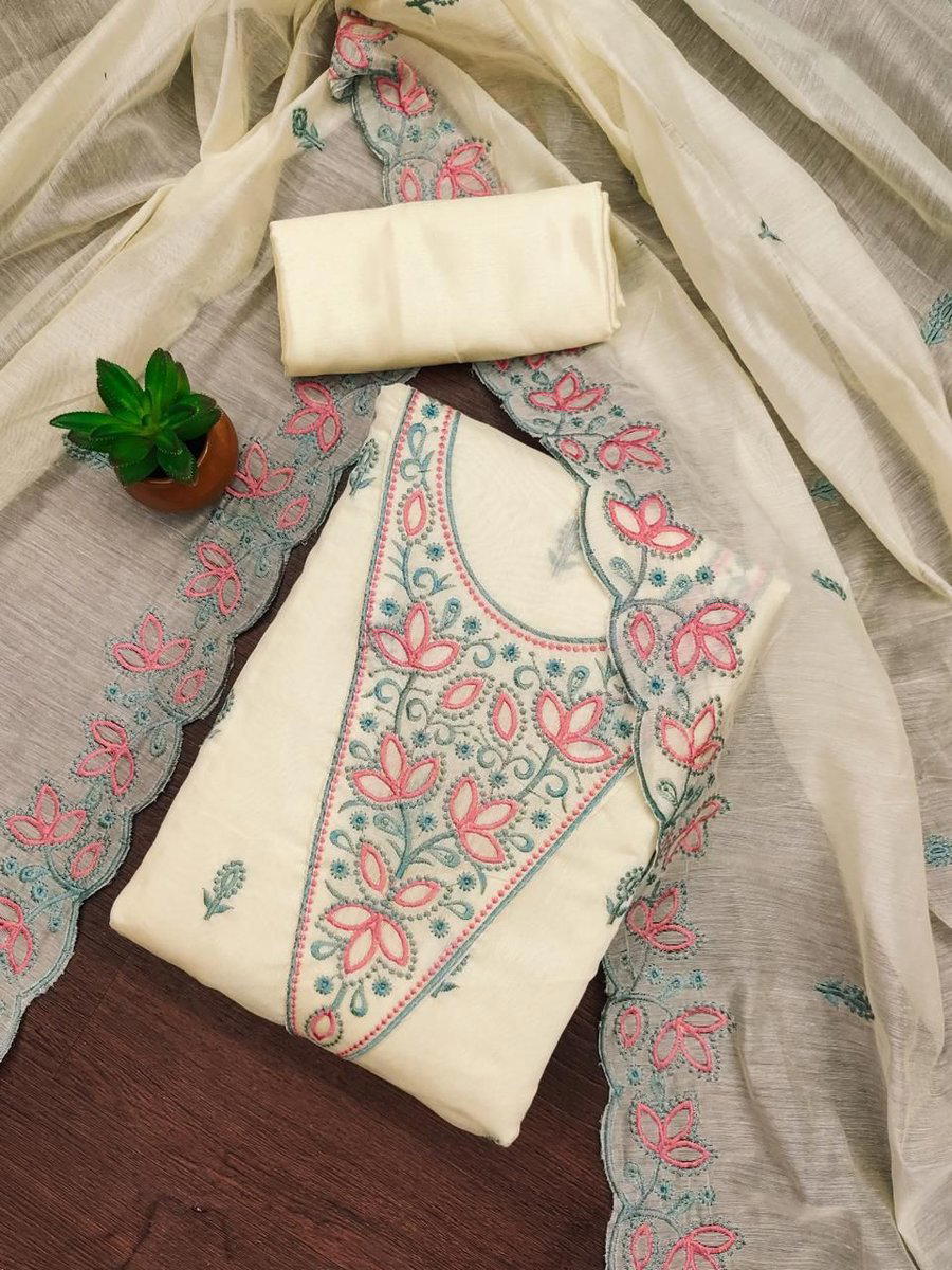 RN VOL 8 BY RN DESIGNER CHANDERI NECK EMBROIDERY SALWAR SUIT WHOLESALER IN INDIA 1