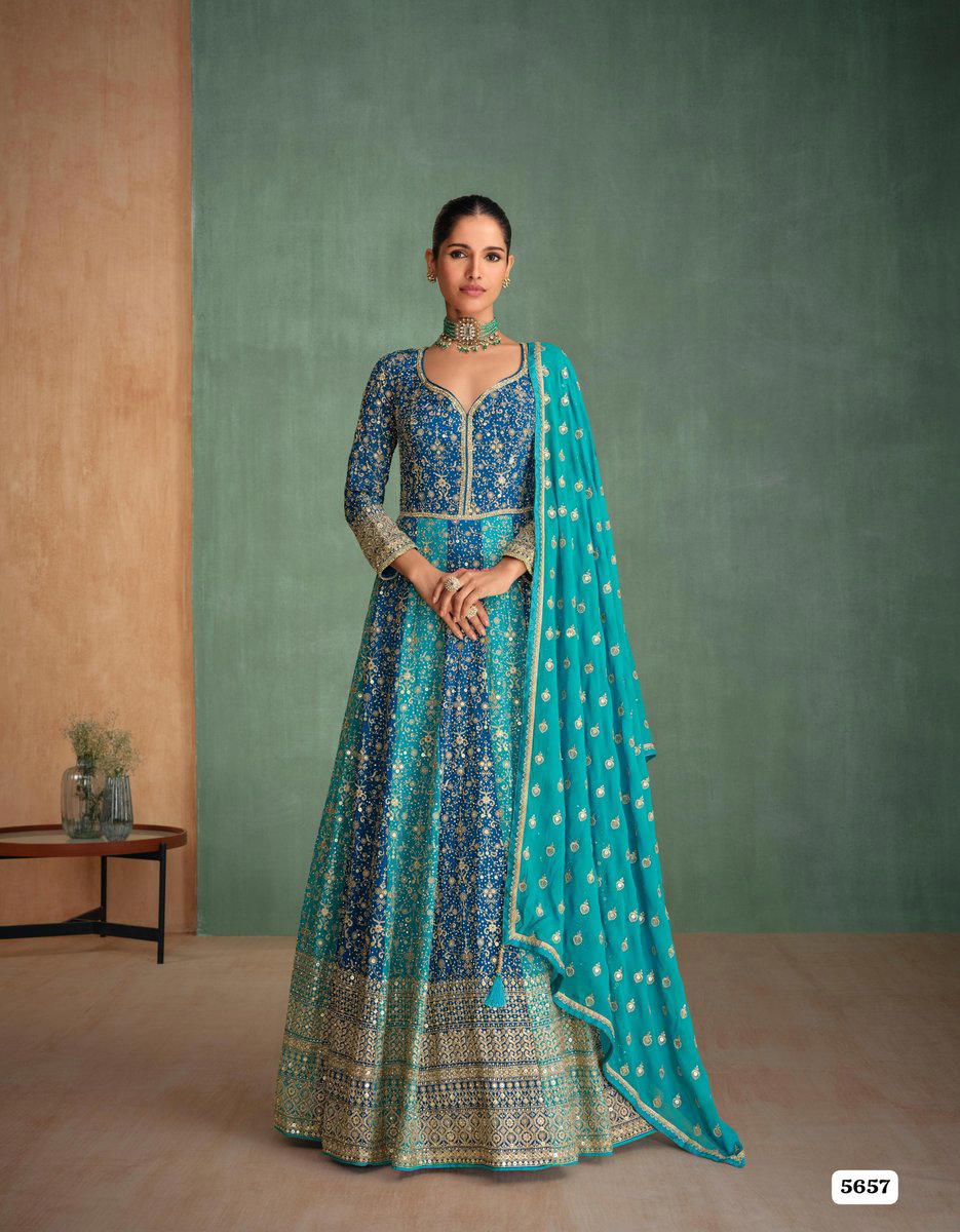 DN 5417, 5657 BY SAYURI DESIGNER GEORGETTE GOWN WHOLESALER IN INDIA 1