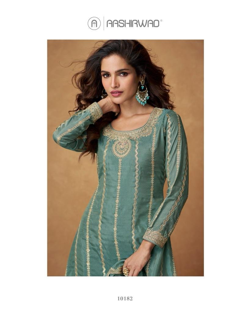 SAUMYA BY AASHIRWAD DESIGNER ORGANZA SIMAR SILK SALWAR SUIT WHOLESALER IN INDIA 1