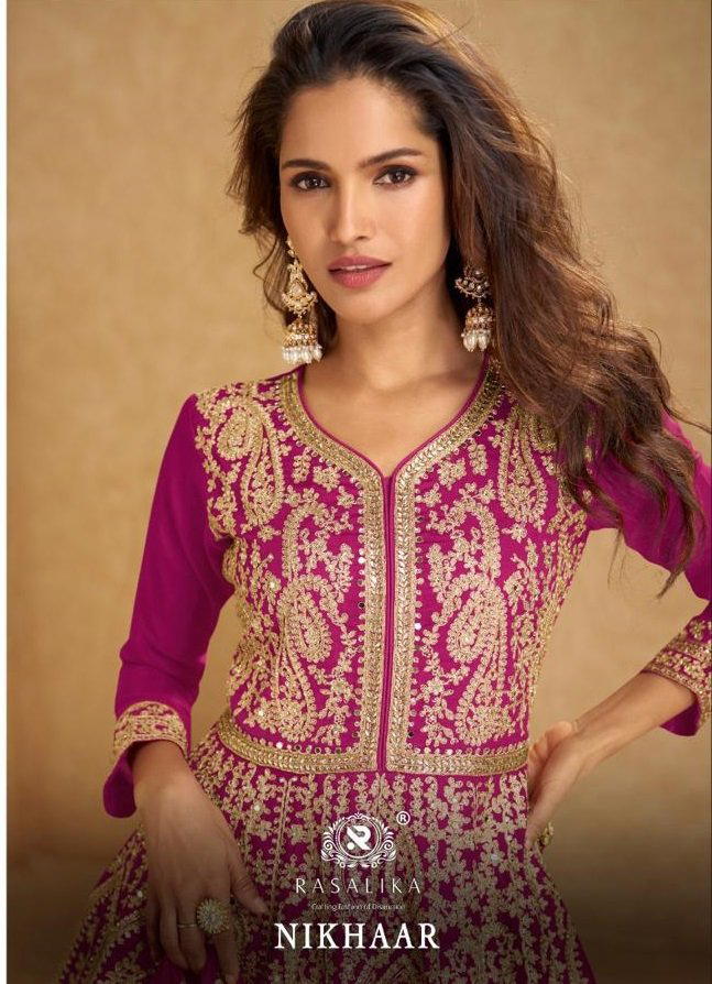 NIKHAAR BY RASALIKA DESIGNER CHINON SILK PAKISTANI SALWAR SUIT WHOLESALER IN INDIA 1