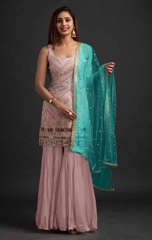DN 1003 BY OS DESIGNER GEORGETTE FANCY PLAZZO SUITS WHOLESALER IN INDIA 1