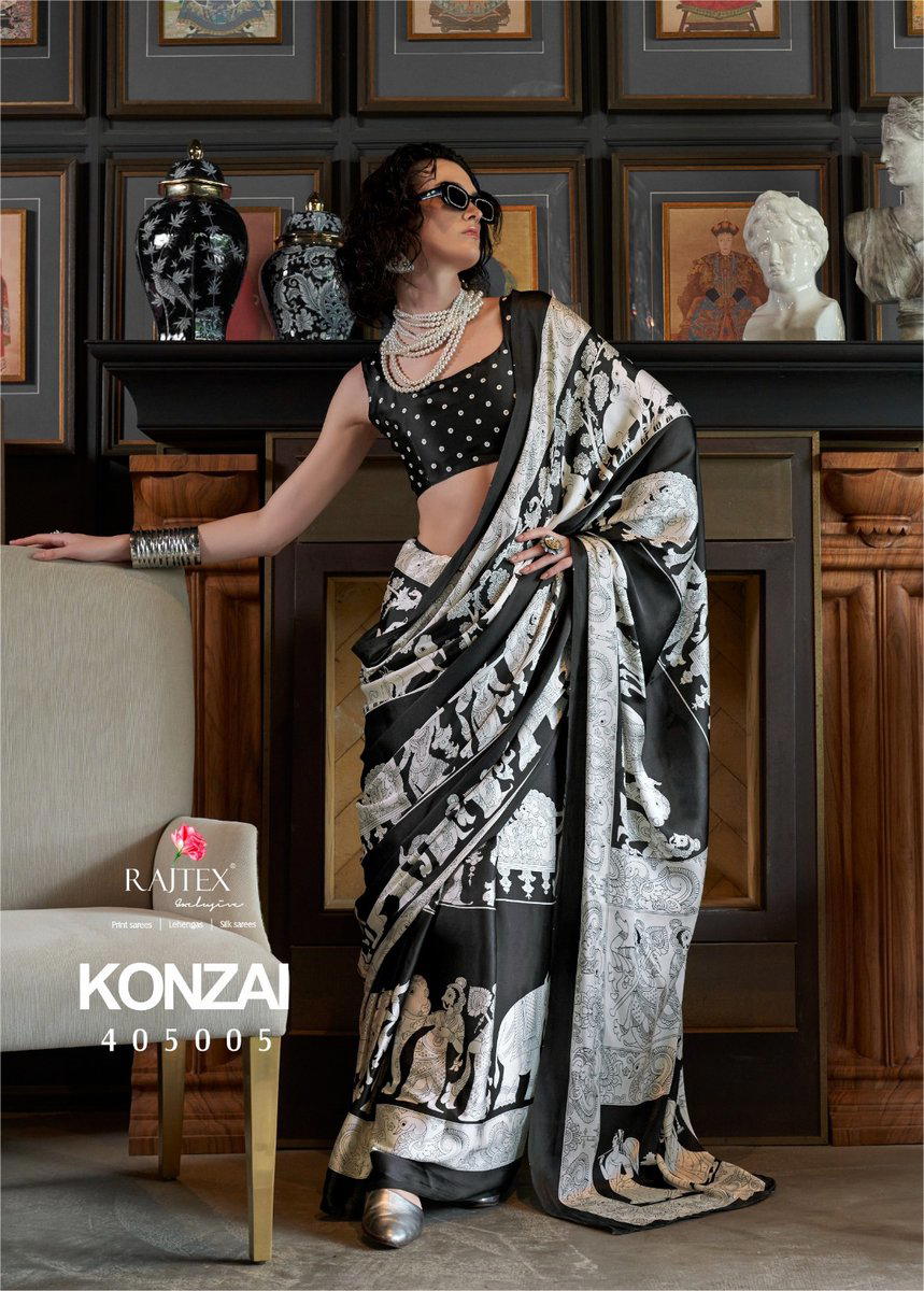 KONZAI SILK BY RAJTEX DESIGNER SATIN CRAPE SAREE WHOLESALER IN INDIA 1