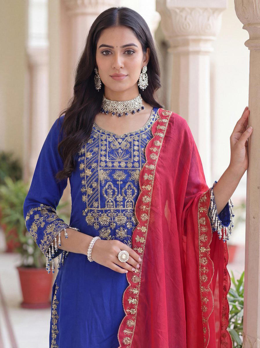 DVD ON5162 BY DVD DESIGNER CHINON SILK WITH EMBROIDERY SALWAR SUIT WHOLESALER IN INDIA 1