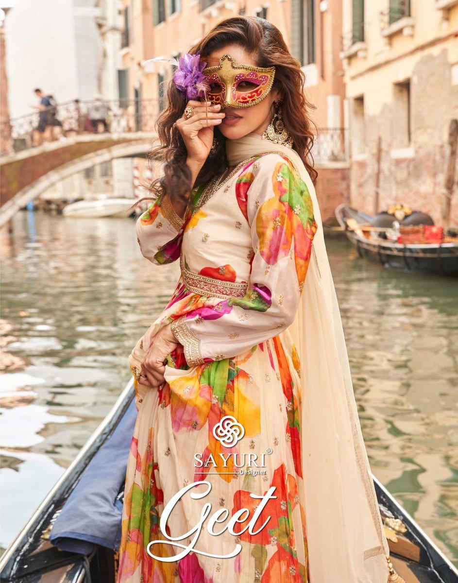 GEET BY SAYURI DESIGNER CHINON SILK GOWN WHOLESALER IN INDIA 1