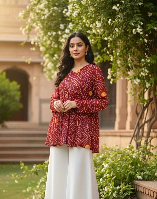 BANDHEJ TOP BY INLI DESIGNER GEORGETTE PRINTED TOP WHOLESALER IN INDIA