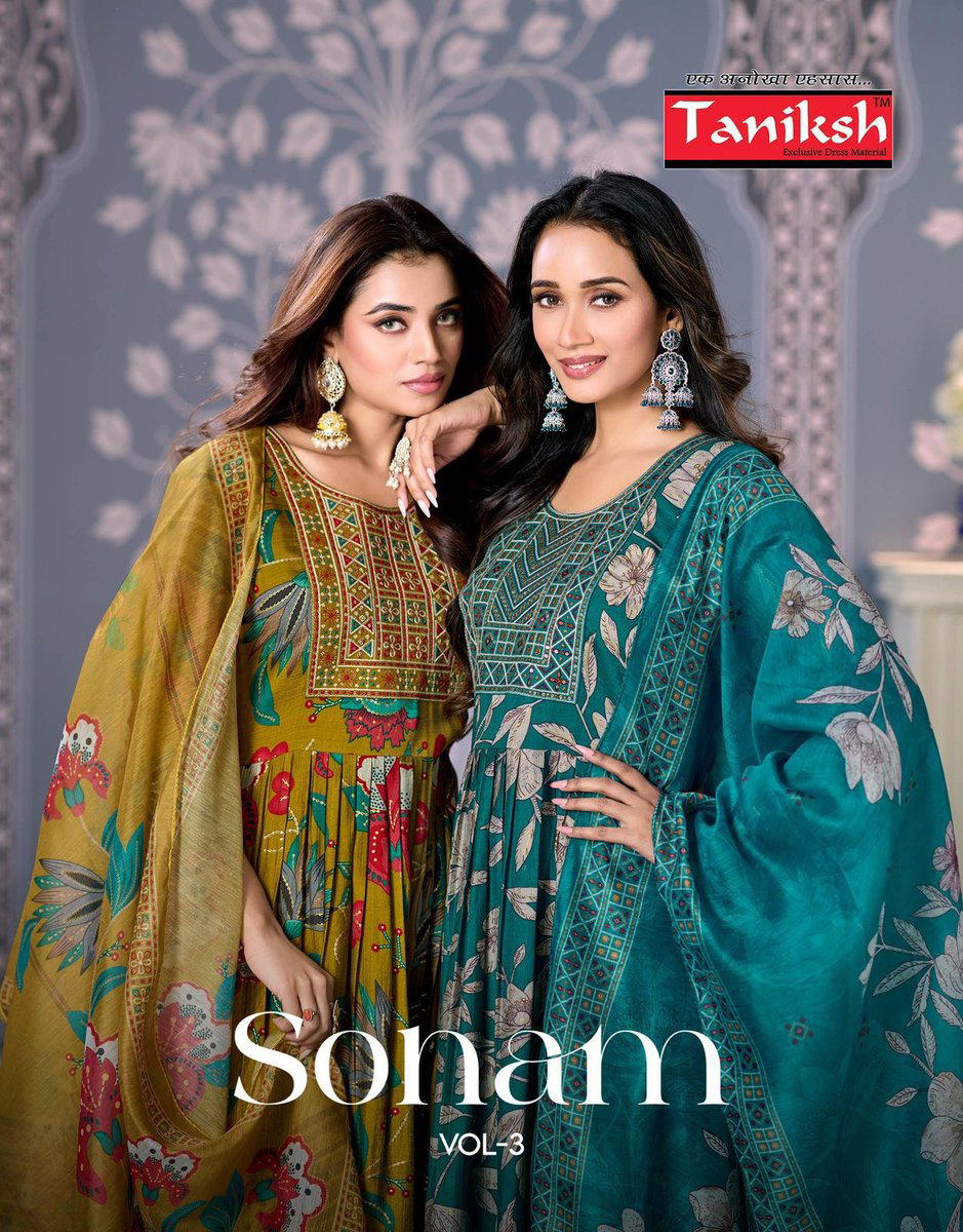 SONAM VOL 3 BY TANIKSH DESIGNER ROMAN EMBROIDERY WORK SALWAR SUIT WHOLESALER IN INDIA 1