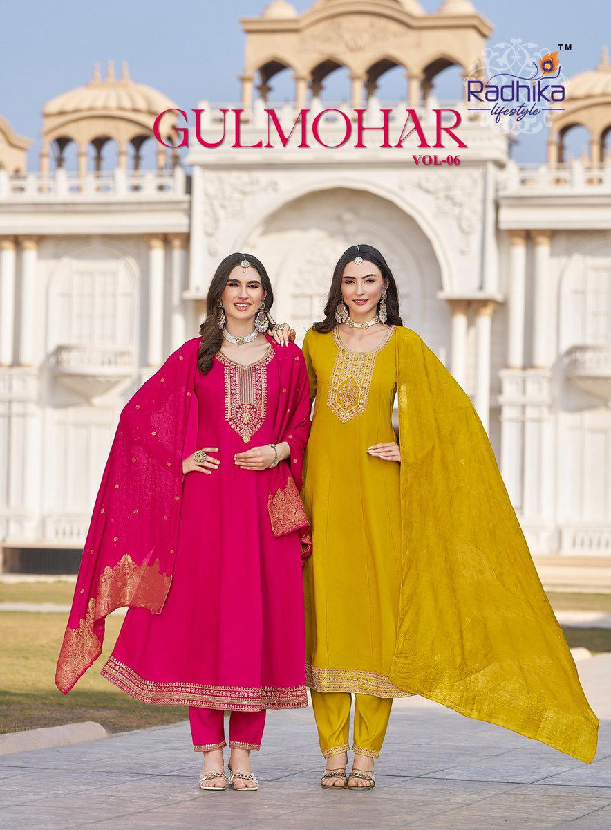 GULMOHAR VOL 6 RADHIKA LIFESTYLE DESIGNER EMBROIDERY GOWN WHOLESALER IN INDIA 1