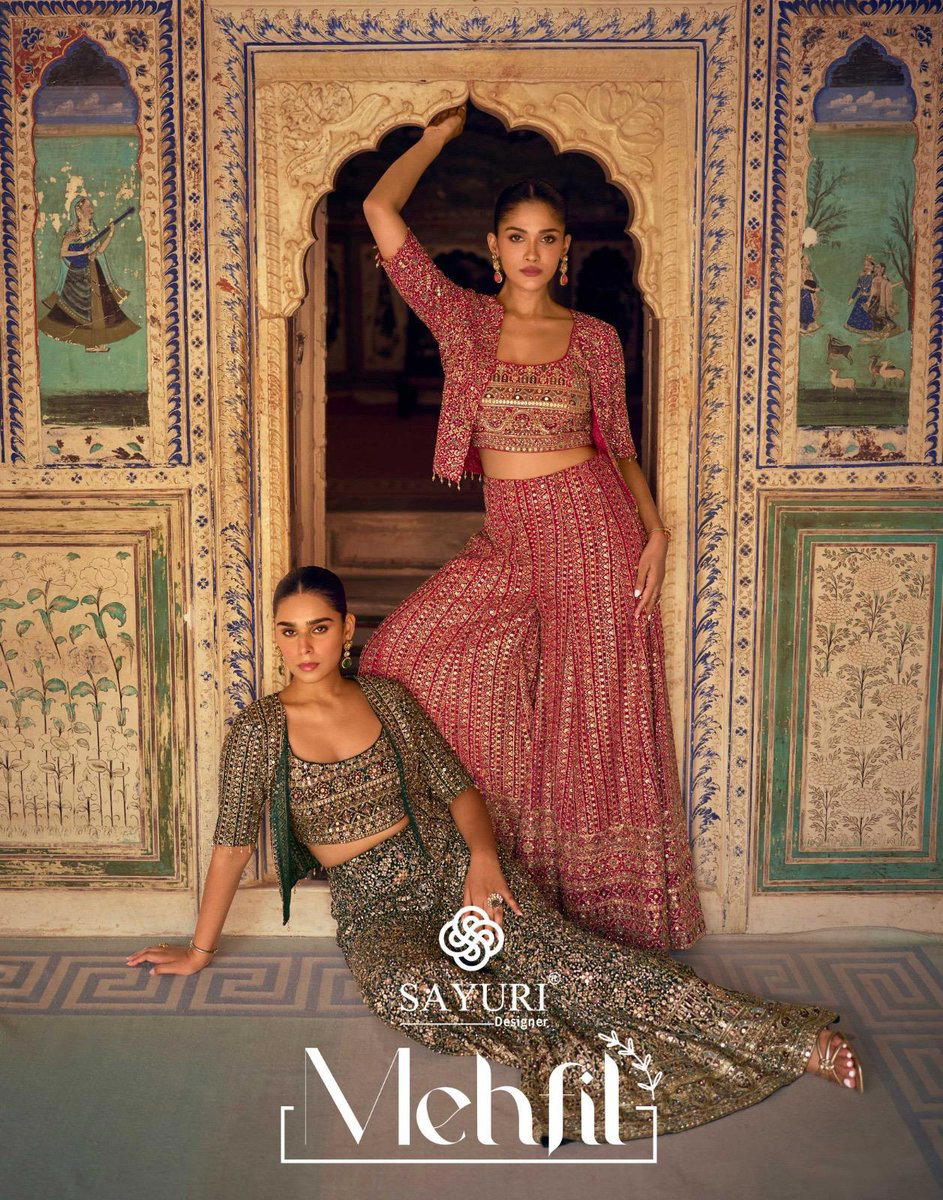 MEHFIL BY SAYURI DESIGNER GEROGETTE CO-ORD SET WHOLESALER IN INDIA 1