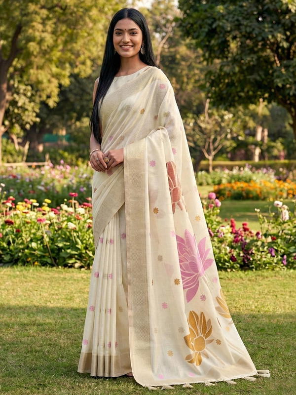 Pankhudi By Sangam Print Designer Premium Linen Cotton Saree Wholesaler In India