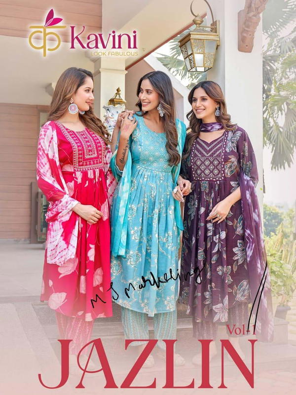 Jazlin Vol 1 By Kavini Designer Print Salwar Kameez Wholesaler In India