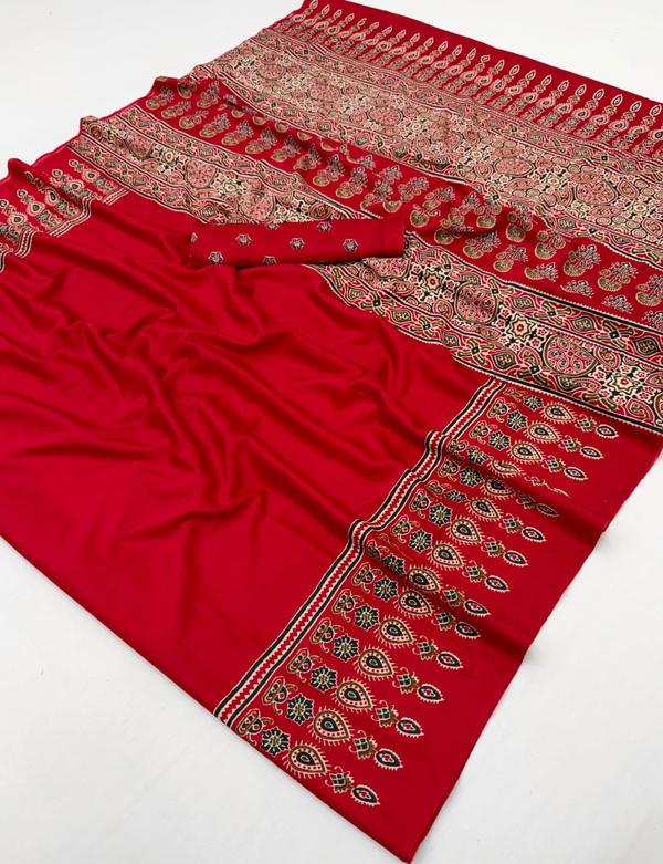Ajrakh Luxe By Saumeel Tex Designer Premium Saree Wholesaler In India