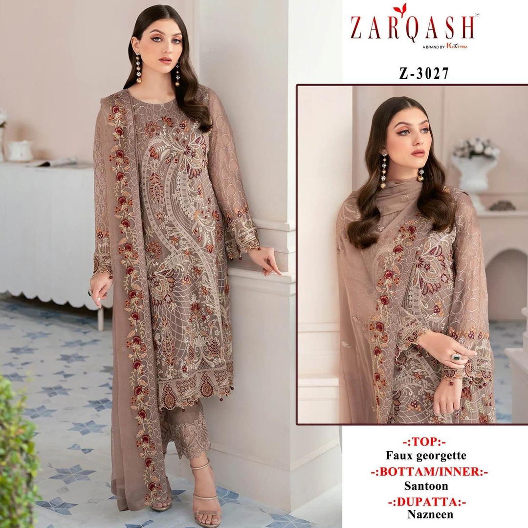 ZARQASH Z-3027 DESIGNER PAKISTANI SALWAR SUIT WHOLESALER IN SUART 1