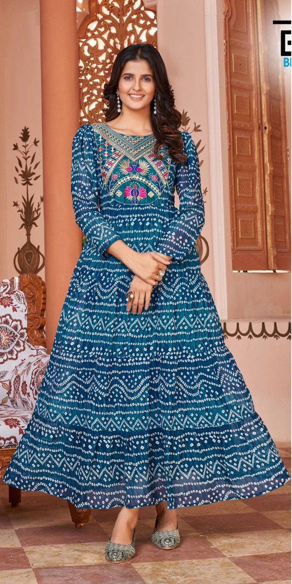 LEHARIYA BY BLUE HILLS HEAVY GEORGETTE PRINT GOWN EXPORTER IN GUJARAT 1