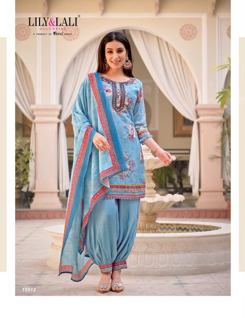 MEHNOOR BY LILY & LALI EMBROIDERY ON MASLIN SILK SALWAR KAMEEZ WHOLESALER IN INDIA 1