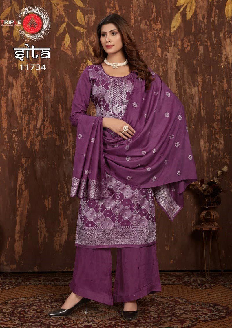 SITA BY TRIPLE A PURE MUSLIN LAKHNAVI SALWAR KAMEEZ WHOLESALER IN INDIA 1