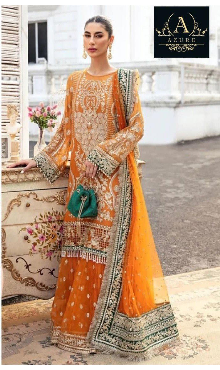 D.NO 13007 BY AZURE GEORGETTE WITH HEAVY EMBROIDERY SALWAR KAMEEZ EXPORTER IN SURAT 1
