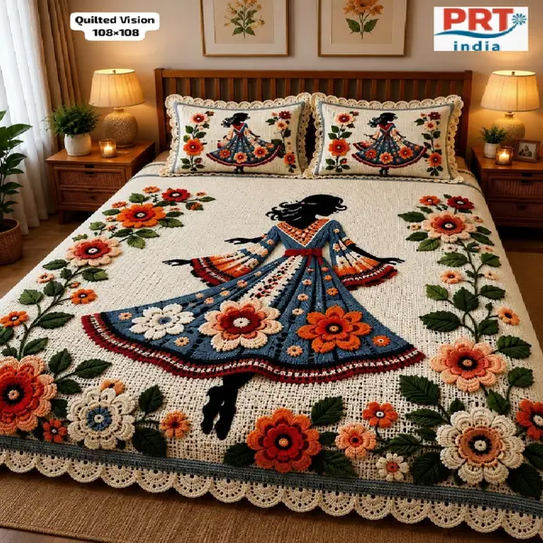 King Size Bedsheet | 108×108 Inch | 2 Pillow Covers + Free Big Bath Towel | Faux Weaving Effect Digital Printed