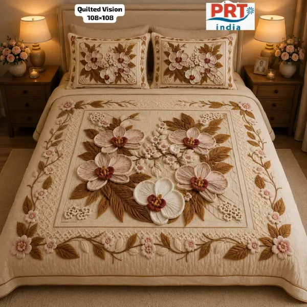 King Size Bedsheet | 108×108 Inch | 2 Pillow Covers + Free Big Bath Towel | Weaving Effect Digital Printed